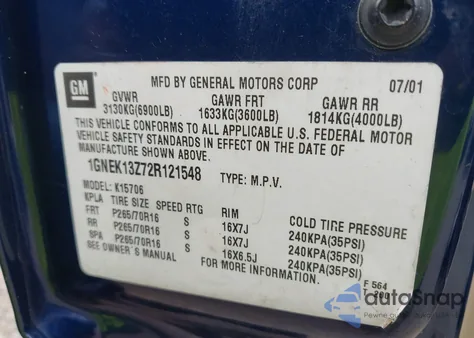 2002 Chevrolet Tahoe Lt z USA, uszkodzony, nr VIN 1GNEK13Z72R121548